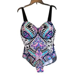 Swimsuits For All NWT Plus Size 24 One Piece Underwire Geometric Print Colorful